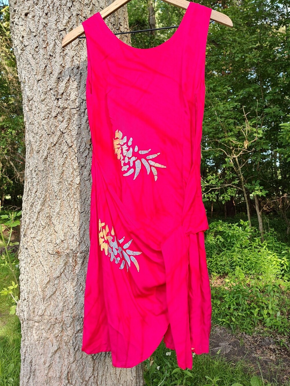 Hawaii Pink Red Wrap Dress Sleeveless Tank Mini Batik Sarong Tropical Mango Moon
